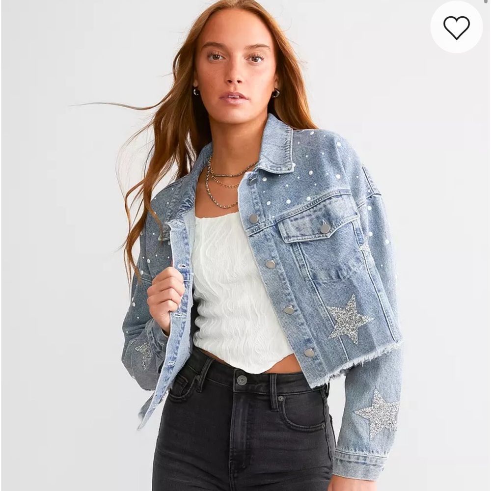 Embellished Denim Jacket with Star Accents